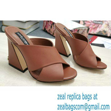 Dolce & Gabbana Heel 11cm Mules Calfskin Brown with Geometric Heel 2022 - Click Image to Close